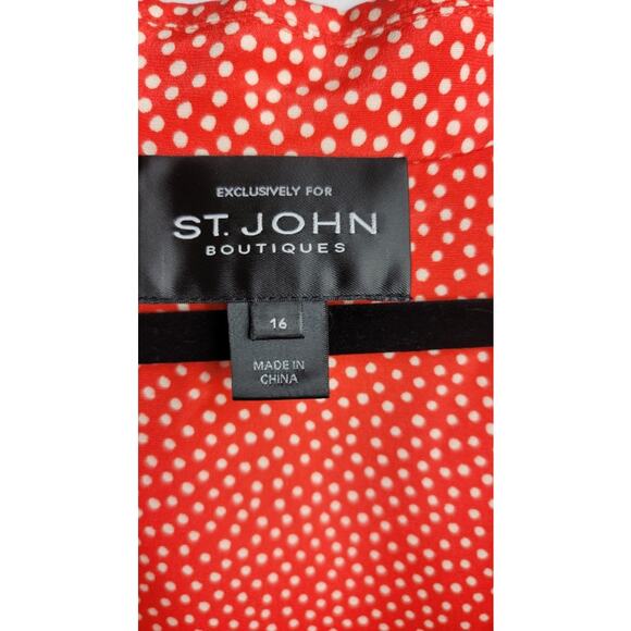 St. John Polka Dot Pullover Silk Blouse Orange Sz 16 Women's Zip Career - Picture 5 of 10